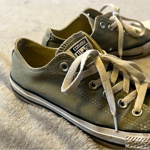 Olive colored low top converse chuck Taylor’s all stars